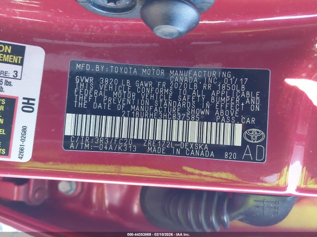 Toyota COROLLA SE 2017 2T1BURHE3HC837585 Image 9