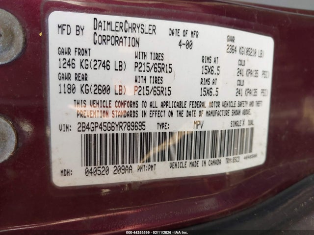 2000 DODGE CARAVAN 2B4GP45G6YR789695 Photo 8