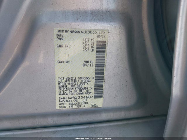 1N4AL3AP2GC254607 Nissan Altima 2.5/2.5 S/2.5 Sl/2.5 Sr/2.5 Sv