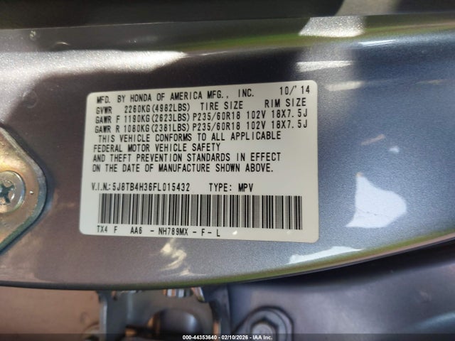 Продажа на аукционе авто 2015 Acura Rdx, vin: 5J8TB4H36FL015432, номер лота: 44353640