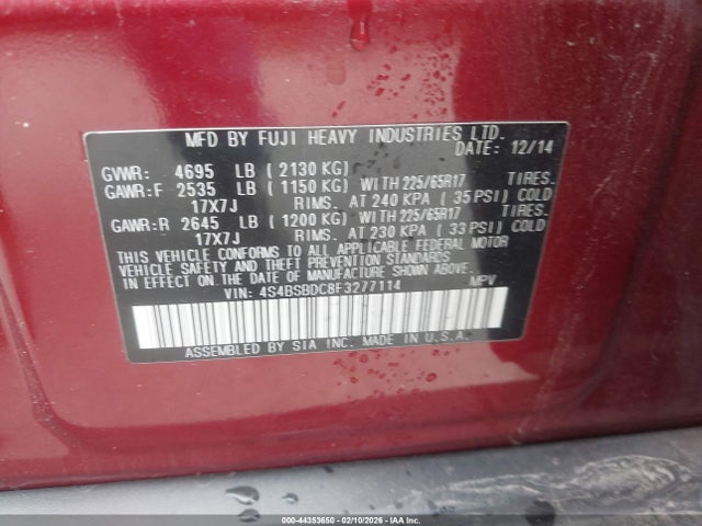 Subaru Outback 2.5i Premium 2015 4S4BSBDC8F3277114 Image 9