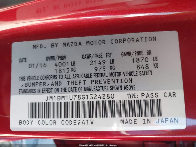 JM1BM1U78G1324280 Mazda Mazda3 I Sport