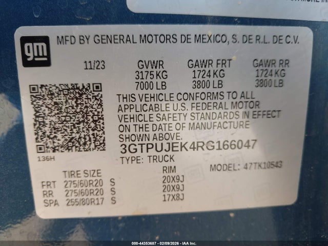 3GTPUJEK4RG166047 GMC Sierra 1500 4wd Short Box Elevation With 3vl