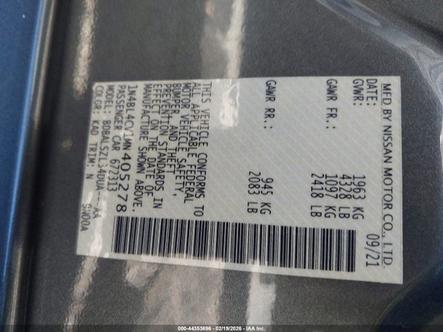 Продаж на аукціоні авто 2021 Nissan Altima Sr Fwd, vin: 1N4BL4CV1MN405278, номер лоту: 44353696