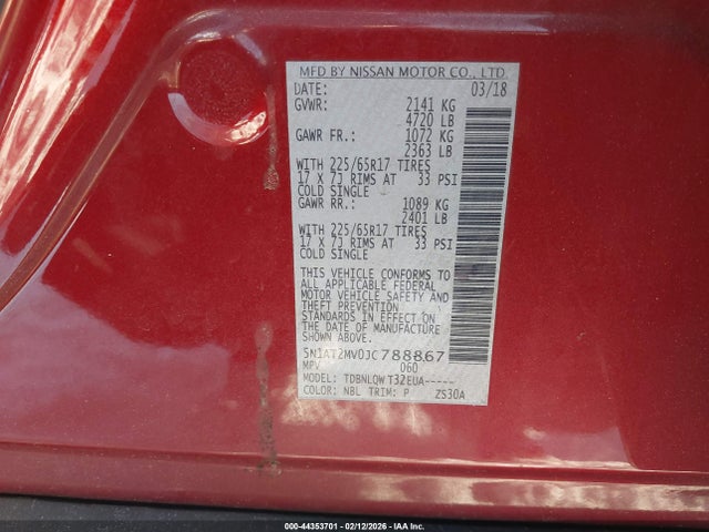 5N1AT2MV0JC788867 Nissan ROGUE SV