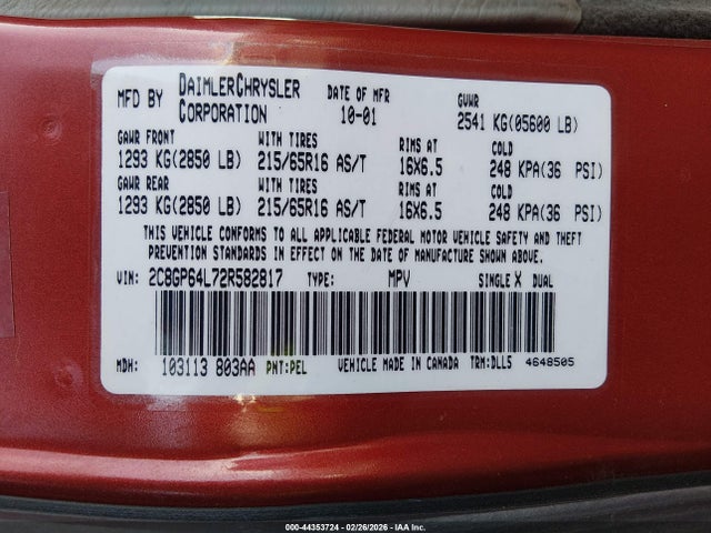 2002 CHRYSLER TOWN & COUNTRY 2C8GP64L72R582817 Photo 8