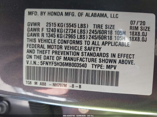 2021 HONDA PILOT 5FNYF5H36MB003540 Photo 8