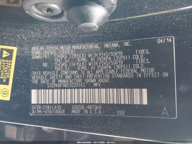 5TDYKRFH6ES020143 Toyota Highlander Limited V6