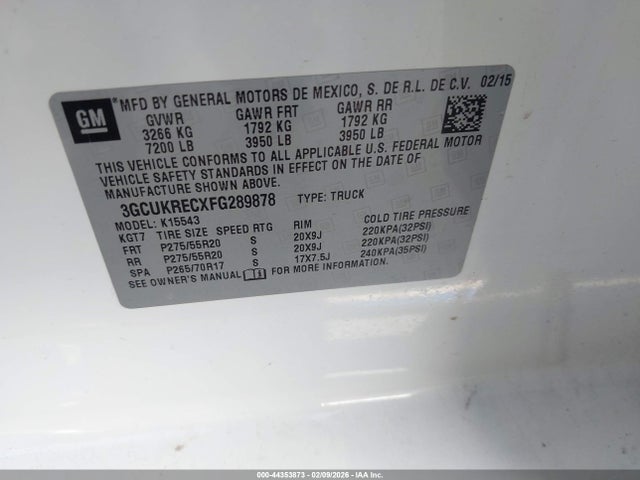 3GCUKRECXFG289878 Chevrolet Silverado 1500 1lt