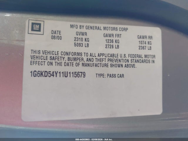 2001 CADILLAC DEVILLE 1G6KD54Y11U115679 Photo 8