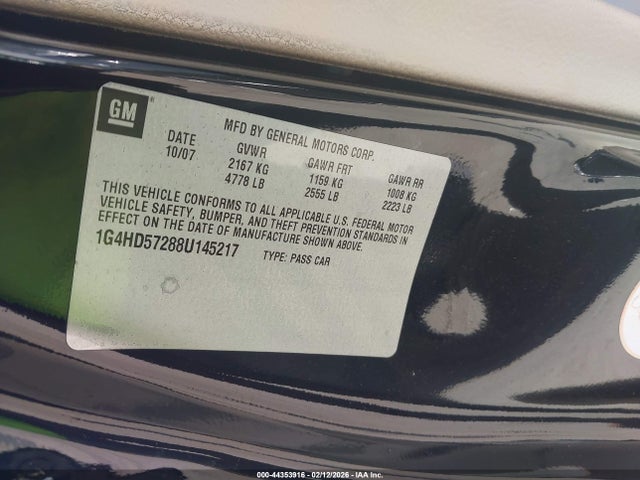 Aukcja sprzedaży 2008 Buick Lucerne Cxl, vin: 1G4HD57288U145217, numer aukcji: 44353916