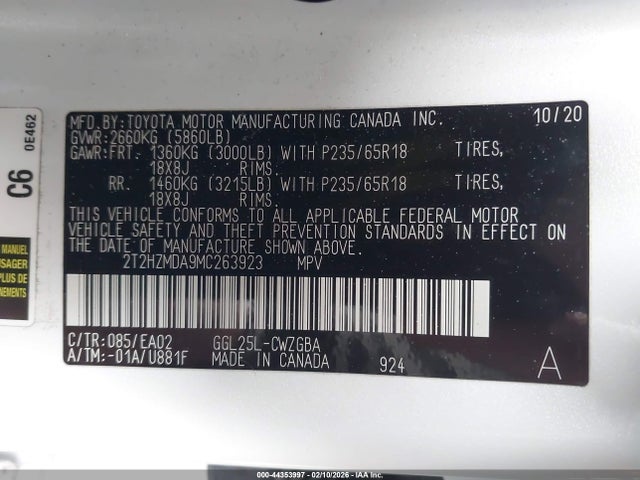 Aukcja sprzedaży 2021 Lexus Rx 350, vin: 2T2HZMDA9MC263923, numer aukcji: 44353997