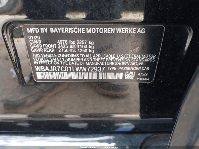 2020 Bmw 530i Xdrive მანქანა იყიდება აუქციონზე, vin: WBAJR7C01LWW72937, აუქციონის ნომერი: 44354005