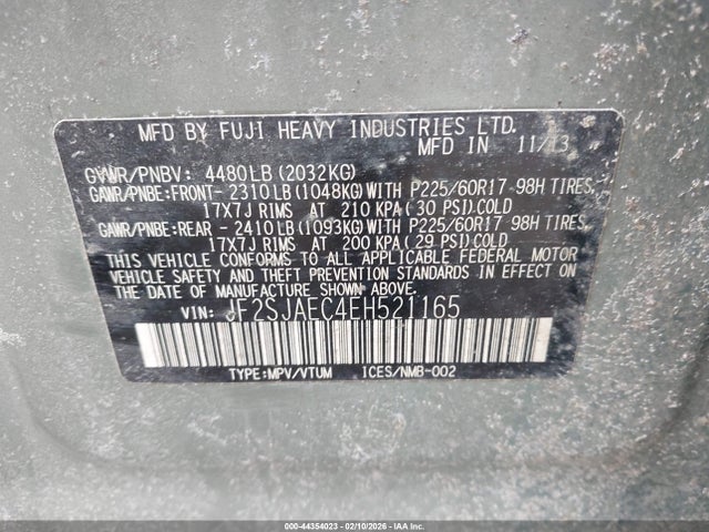 Aukcja sprzedaży 2014 Subaru Forester 2.5i Premium, vin: JF2SJAEC4EH521165, numer aukcji: 44354023