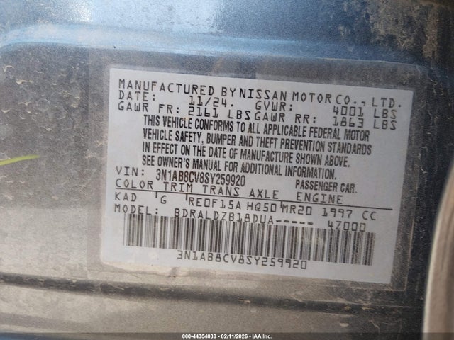 44354039 :رقم المزاد ، 3N1AB8CV8SY259920 vin ، 2025 Nissan Sentra Sv مزاد بيع