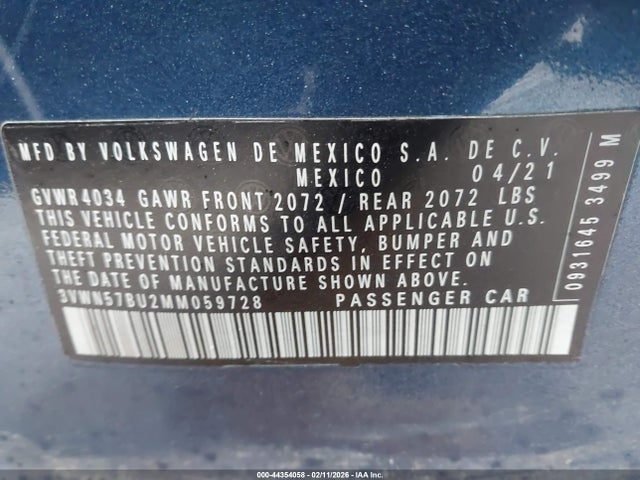 Продажа на аукционе авто 2021 Volkswagen Jetta 1.4t R-line/1.4t S, vin: 3VWN57BU2MM059728, номер лота: 44354058