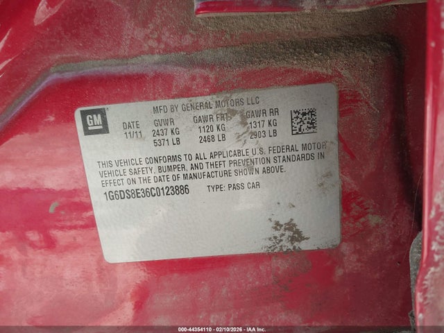Aukcja sprzedaży 2012 Cadillac Cts Premium, vin: 1G6DS8E36C0123886, numer aukcji: 44354110