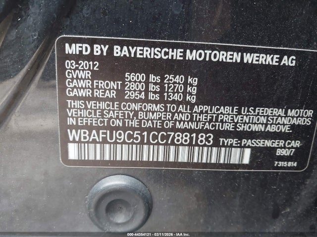 2012 BMW 550I WBAFU9C51CC788183 Photo 8