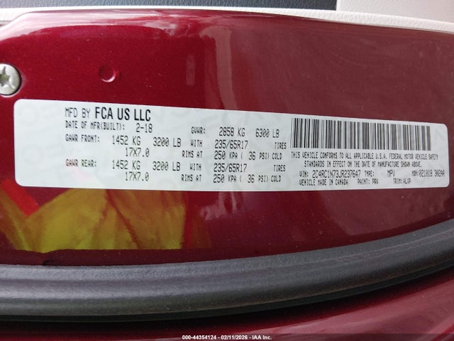 Aukcja sprzedaży 2018 Chrysler Pacifica Hybrid Limited, vin: 2C4RC1N73JR237647, numer aukcji: 44354124
