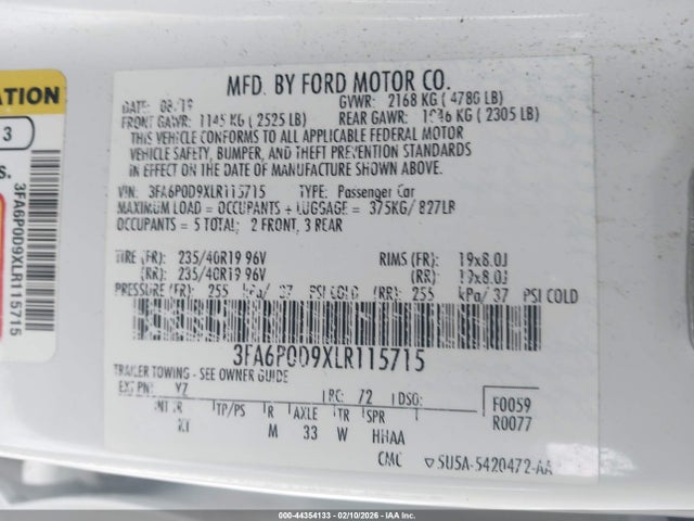 Ford Fusion Titanium 2020 3FA6P0D9XLR115715 Image 9