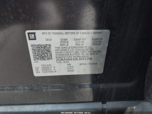 2GNAXKEV5L6151208 Chevrolet Equinox Fwd Lt 1.5l Turbo