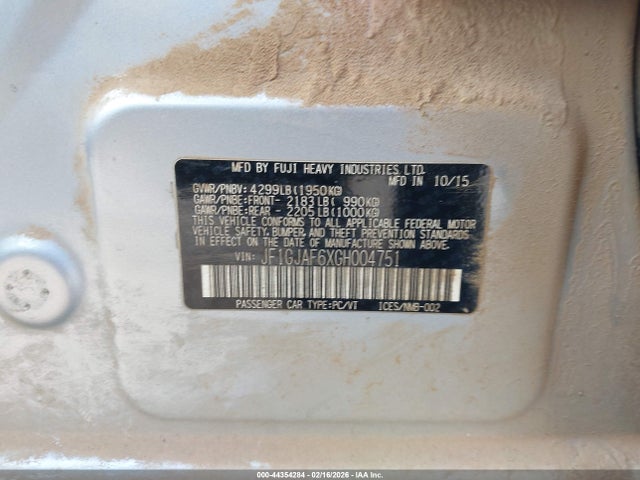 Продаж на аукціоні авто 2016 Subaru Impreza 2.0i Premium, vin: JF1GJAF6XGH004751, номер лоту: 44354284