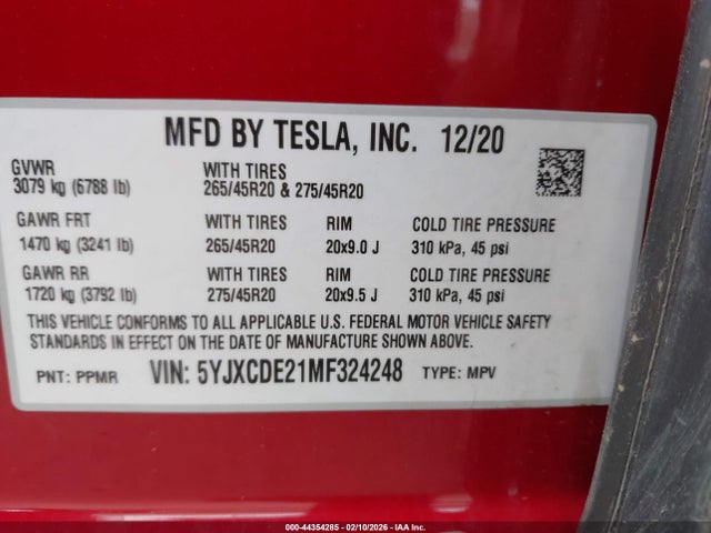 5YJXCDE21MF324248 Tesla Model X Long Range Dual Motor All-wheel Drive/long Range Plus Dual Motor All-wheel Drive