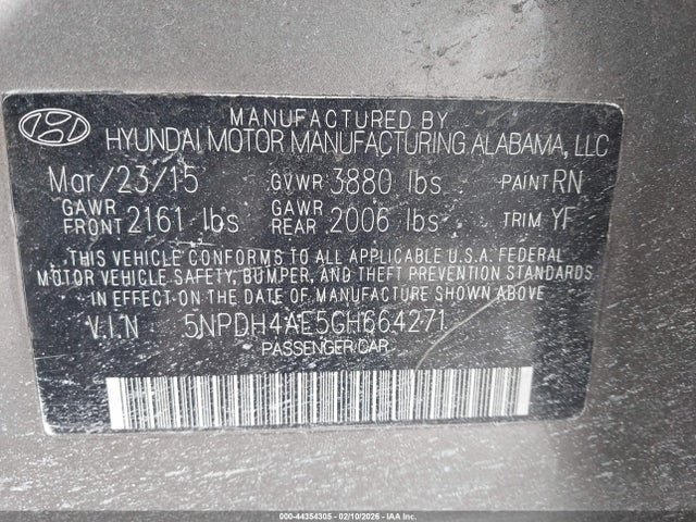 5NPDH4AE5GH664271 Hyundai ELANTRA SE