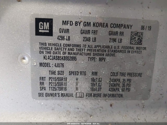 Продажа на аукционе авто 2019 Buick Encore Fwd Preferred, vin: KL4CJASB5KB952895, номер лота: 44354334