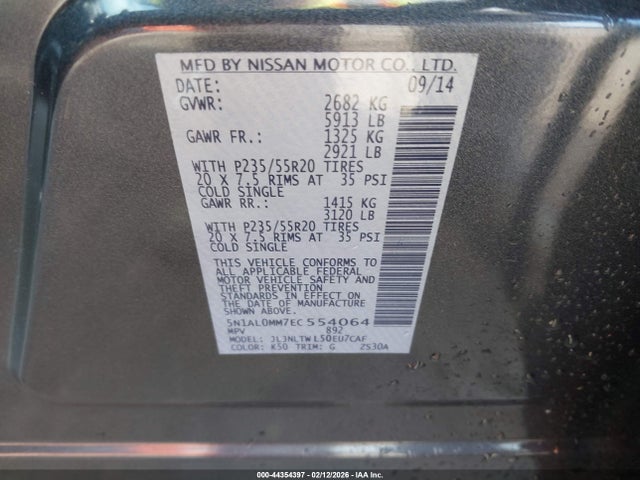 5N1AL0MM7EC554064 Infiniti QX60