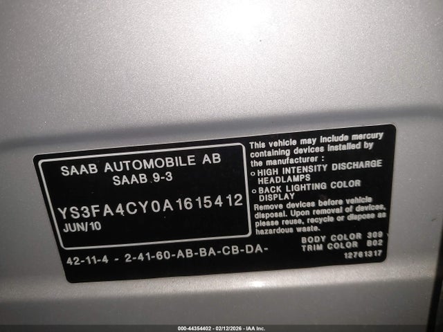 2010 SAAB 9-3 YS3FA4CY0A1615412 Photo 8