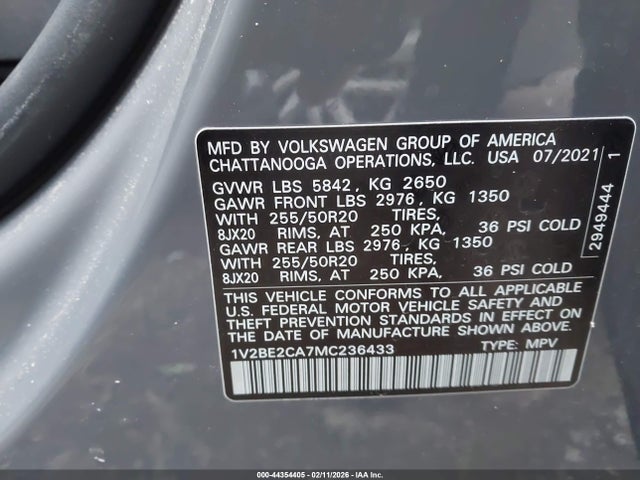 Aukcja sprzedaży 2021 Volkswagen Atlas Cross Sport 3.6l V6 Sel, vin: 1V2BE2CA7MC236433, numer aukcji: 44354405