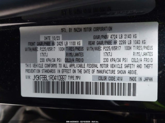 Aukcja sprzedaży 2024 Mazda Cx-5 2.5 S Select, vin: JM3KFBBL1R0410997, numer aukcji: 44354433