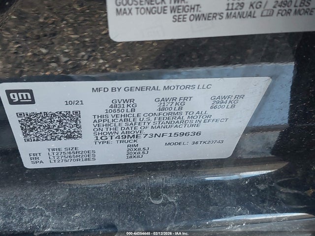 44354448 :رقم المزاد ، 1GT49ME73NF159636 vin ، 2022 Gmc Sierra 2500hd 4wd  Standard Bed Sle مزاد بيع