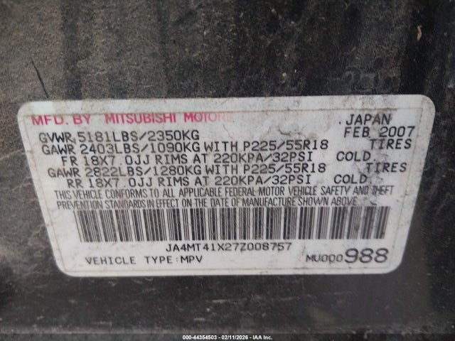 2007 MITSUBISHI OUTLANDER JA4MT41X27Z008757 Photo 8