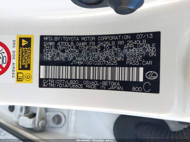 Продаж на аукціоні авто 2013 Lexus Es 350, vin: JTHBK1GG1D2073625, номер лоту: 44354523