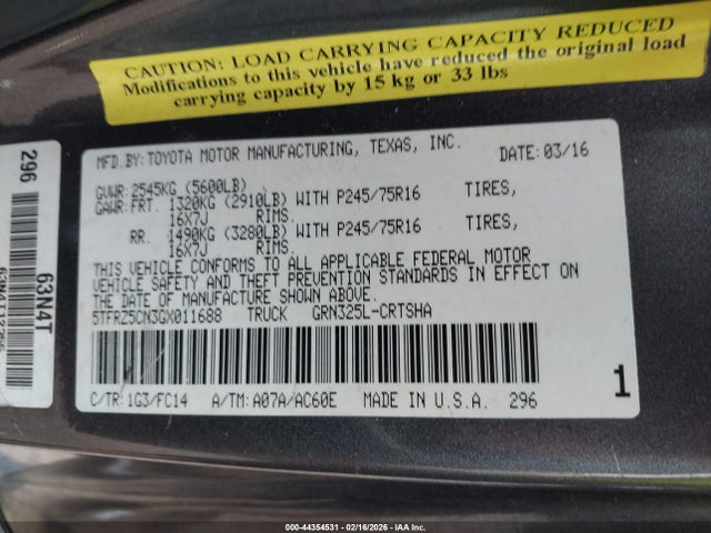 5TFRZ5CN3GX011688 Toyota Tacoma Sr5 V6