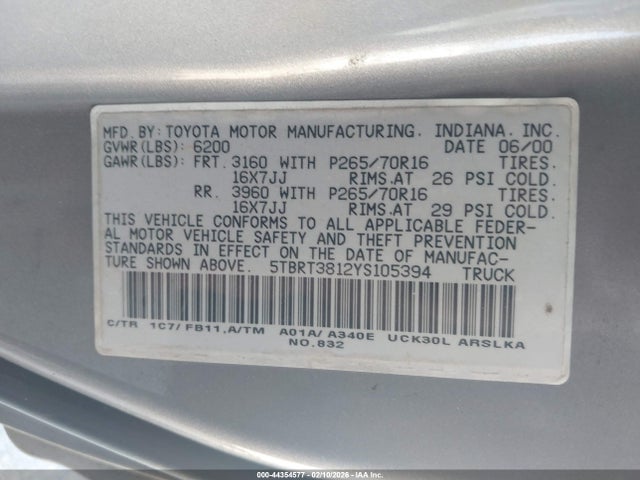 2000 TOYOTA TUNDRA 5TBRT3812YS105394 Photo 8