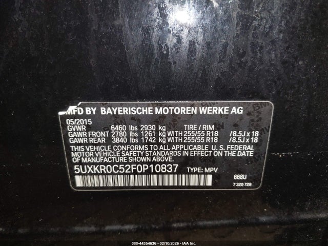 44354636 :رقم المزاد ، 5UXKR0C52F0P10837 vin ، 2015 Bmw X5 Xdrive35i مزاد بيع