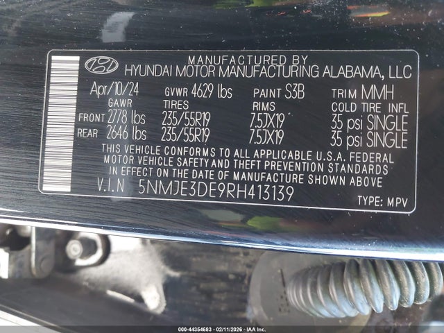 Aukcja sprzedaży 2024 Hyundai Tucson Limited, vin: 5NMJE3DE9RH413139, numer aukcji: 44354683