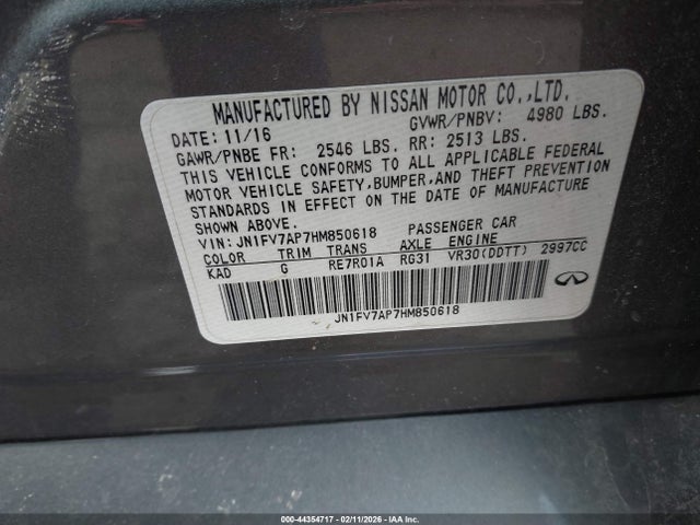 44354717 :رقم المزاد ، JN1FV7AP7HM850618 vin ، 2017 Infiniti Q50 3.0t Red Sport 400 مزاد بيع
