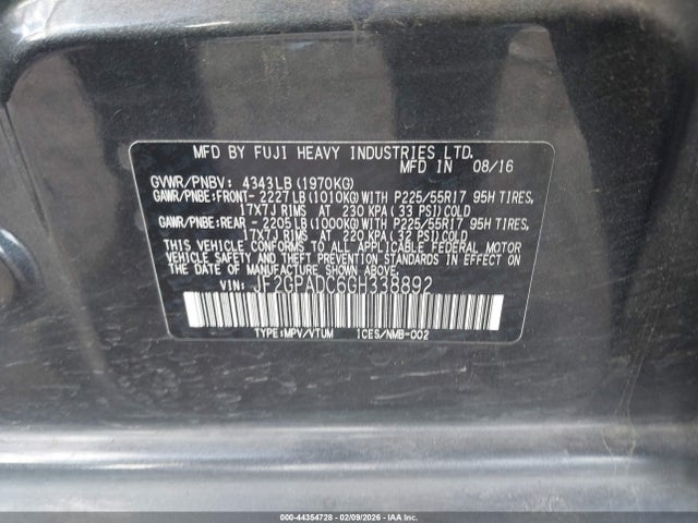 Продажа на аукционе авто 2016 Subaru Crosstrek 2.0i Premium, vin: JF2GPADC6GH338892, номер лота: 44354728