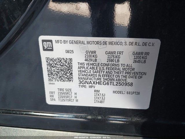 44354738 :رقم المزاد ، 3GNAXHEG6TL250958 vin ، 2026 Chevrolet Equinox Fwd Lt مزاد بيع
