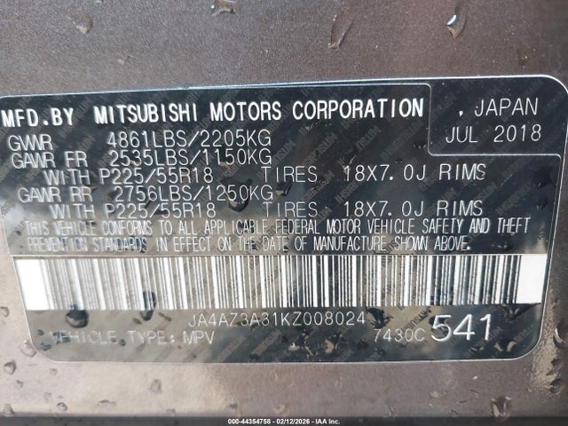 2019 MITSUBISHI OUTLANDER JA4AZ3A31KZ008024 Photo 8