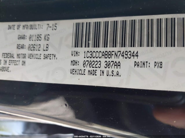 Auction sale of the 2015 Chrysler 200 Limited, vin: 1C3CCCAB8FN749344, lot number: 44354776