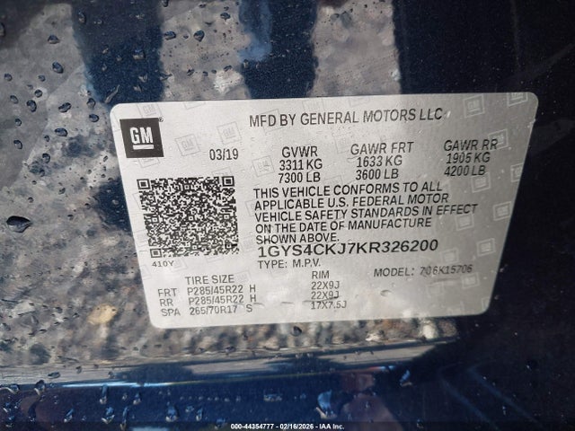 Продажа на аукционе авто 2019 Cadillac Escalade Premium Luxury, vin: 1GYS4CKJ7KR326200, номер лота: 44354777