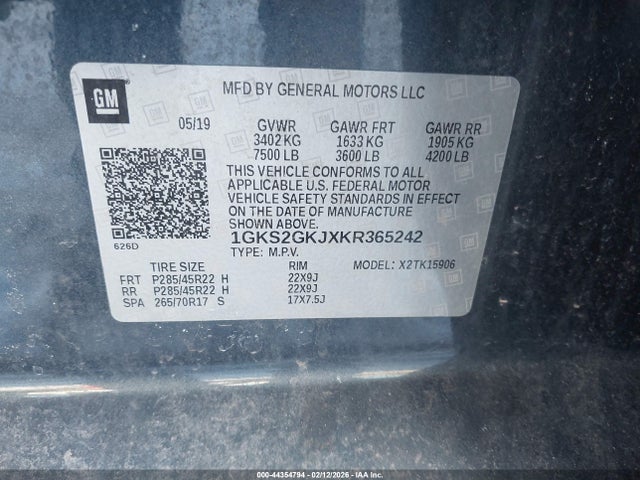 Aukcja sprzedaży 2019 Gmc Yukon Xl Slt, vin: 1GKS2GKJXKR365242, numer aukcji: 44354794