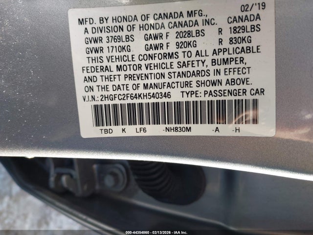 2HGFC2F64KH540346 Honda Civic Lx