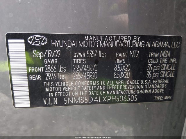 44354979 :رقم المزاد ، 5NMS5DALXPH506505 vin ، 2023 Hyundai Santa Fe Calligraphy مزاد بيع