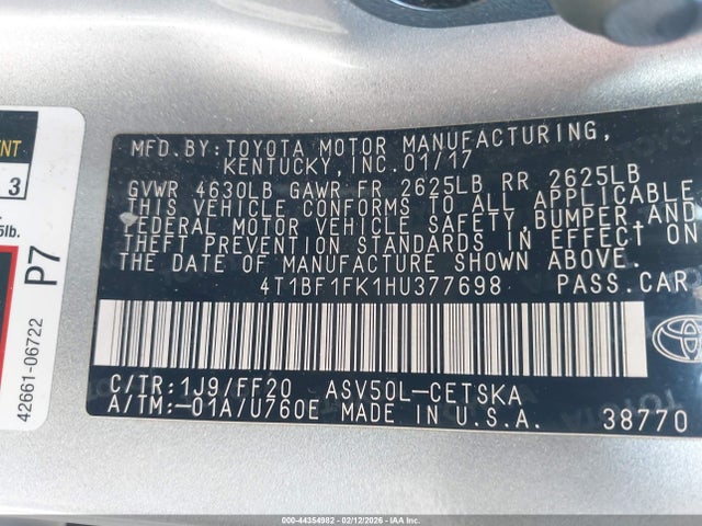 Toyota CAMRY SE 2017 4T1BF1FK1HU377698 Image 9